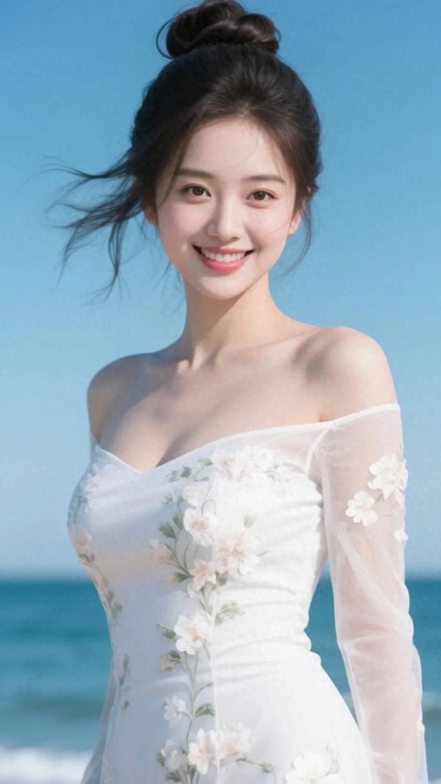 绝美海边！她的白裙微笑，秒治愈心！‖绝美高清壁纸图片