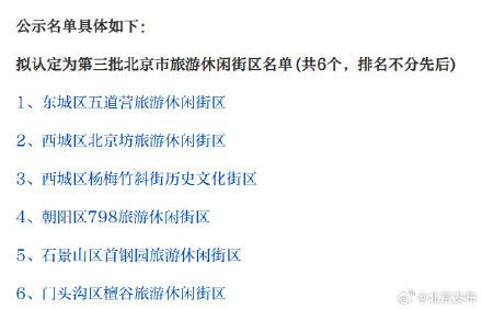 第三批北京市旅游休闲街区公示名单公布，五道营、北京坊等入选