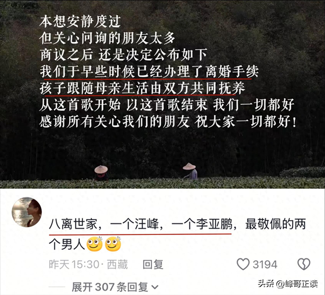李亚鹏官宣离婚不到24小时，令人恶心的一幕发生了	，汪峰也遭殃
