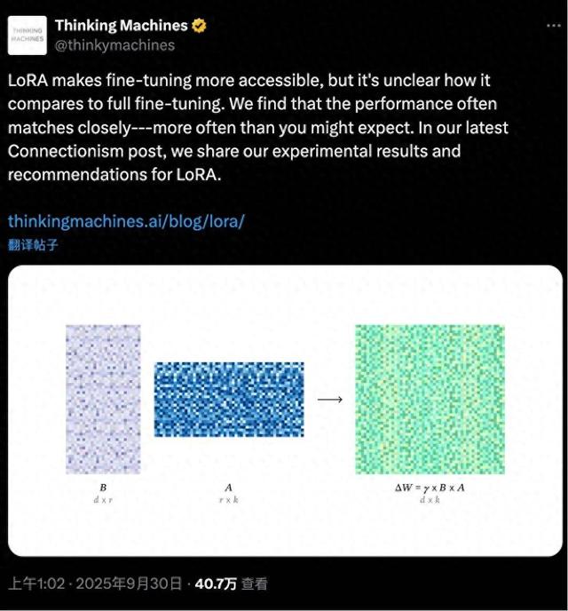 ThinkingMachines力推LoRA：成本低效果近FullFT，实验揭秘关键