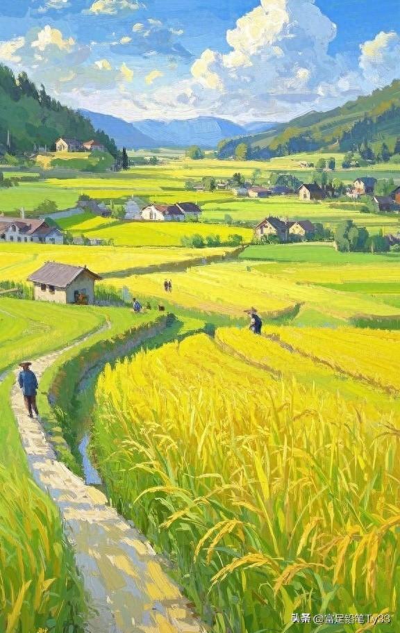 田园风光，金黄麦浪，小路蜿蜒，美不胜收！
