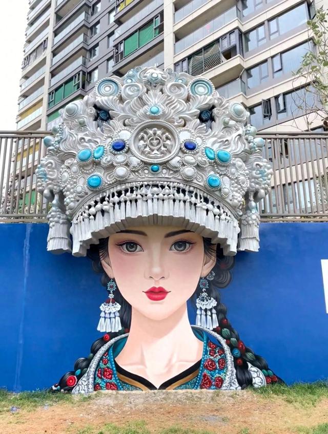 昆明新晋打卡点！木水花市场墙绘民族少女，美美哒