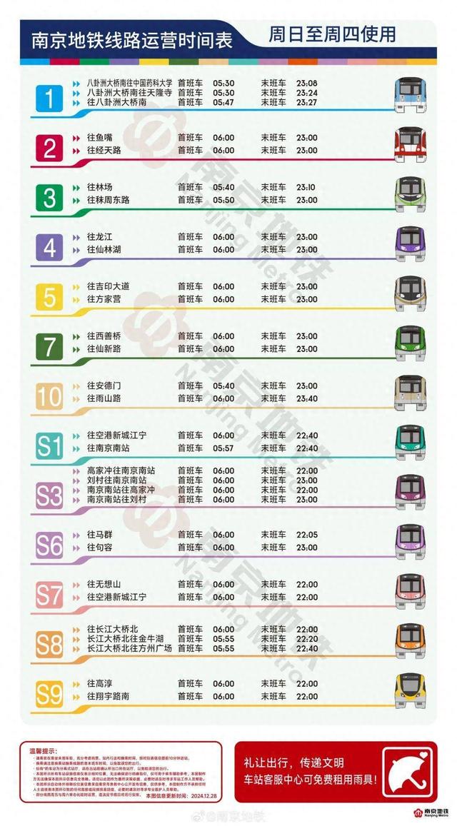 南京地铁末班车时间表（最新南京地铁运营时间表）
