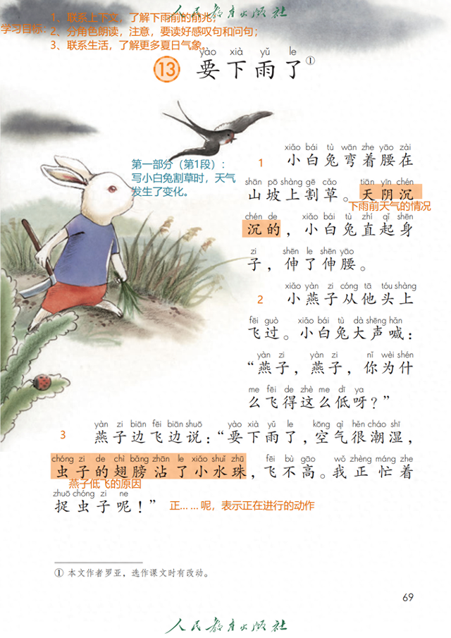 下雨前动物的反应（一年级语文要下雨了预习复习课堂笔记详解）