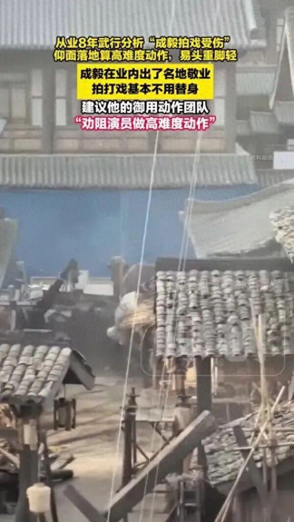 演员成毅拍戏吊威亚时突然坠落，后脑勺触地，蜷缩翻滚无法起身；从业8年武行分析：团队系其御用班底	，应极力劝阻演员亲自上阵