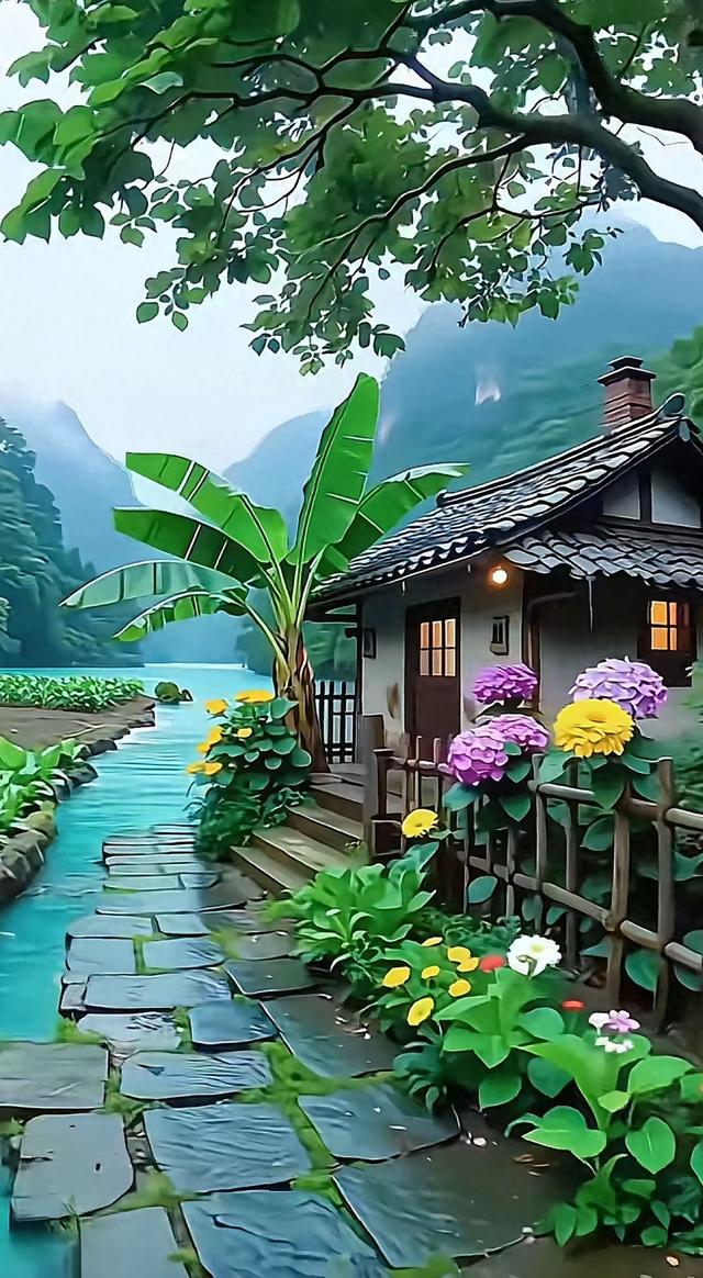 山峦如墨，树影宠拢