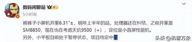 iQOO开案6.31英寸小屏性能机，处理器二选一未定，明年上半年发布