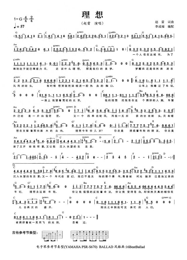 赵雷演唱的理想歌词简介（赵雷理想简谱曲谱）