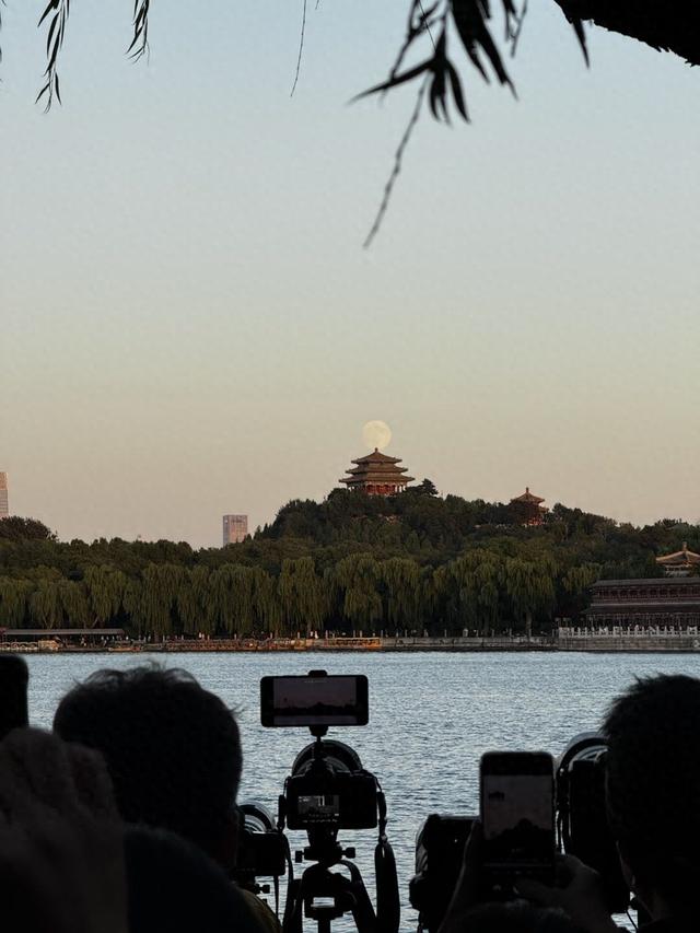 北京今日美景：景山万春亭悬月