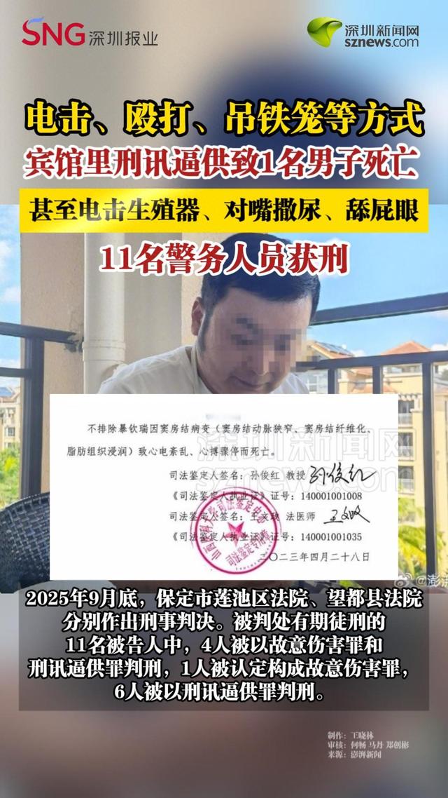 电击生殖器、吊铁笼殴打......宾馆里刑讯逼供致1名男子死亡,11名警务人员获刑