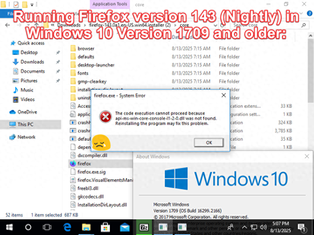 旧版Win10无法运行火狐Firefox 143浏览器确认为Bug