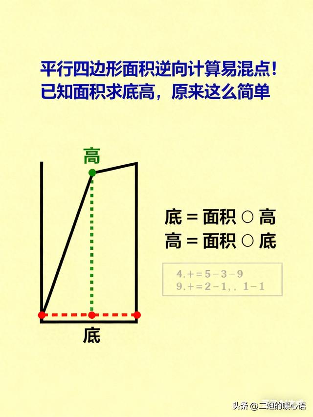 平行四边形面积公式公式（平行四边形面积逆向计算易混点己知面积求底高）