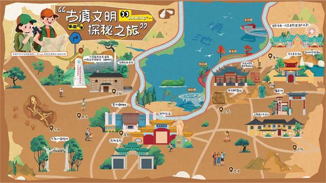 双节昆明周边游 | 跟着“古滇文明探秘之旅”与“趣玩亲子之旅”手绘地图打卡晋宁
