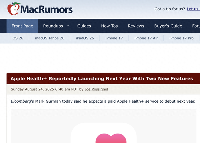 苹果明年推出 Apple Health+ 订阅，iOS 27将上线 AI 健康教练