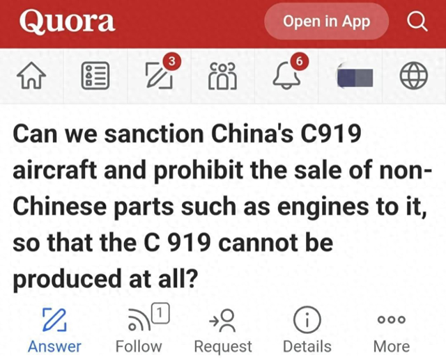 美国网友：我们为何不制裁中国的C919飞机，使C919根本无法生产？