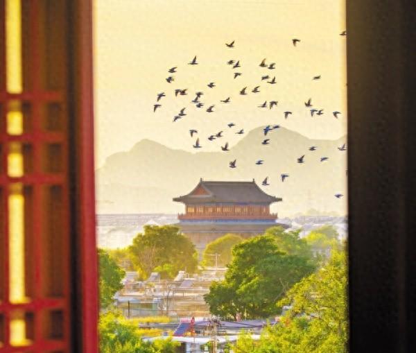推窗揽关山 飞鸟入画来