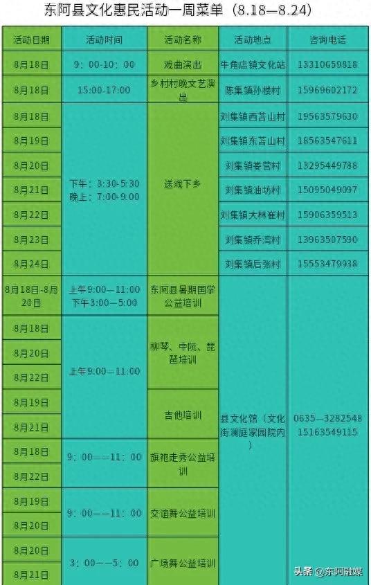 文化惠民 | 东阿县每周文化活动早知道（8.18-8.24）