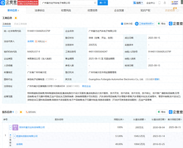 胜蓝股份等新设汽车电子公司，含集成电路设计业务