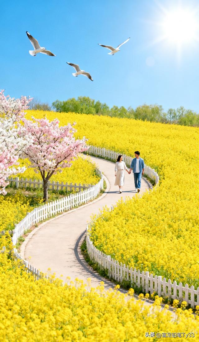 春日漫步，花海漫步，与爱人牵手同行，感受大自然的美好！