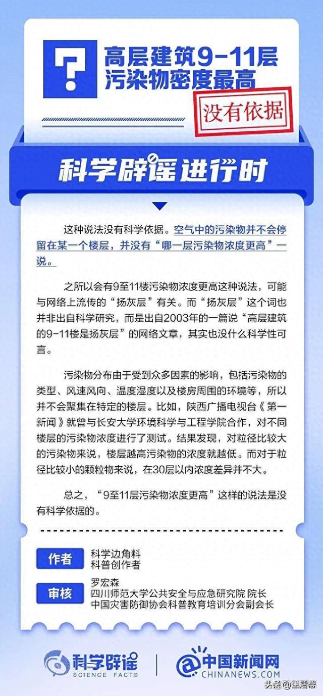 高层建筑 9-11 层污染物密度最高？