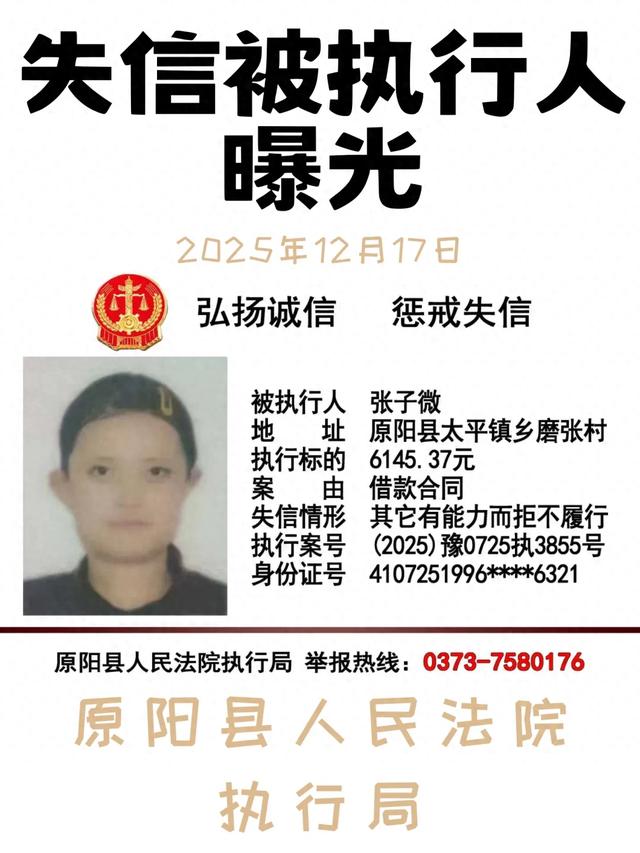 12月17日这8人被原阳法院实名曝光!