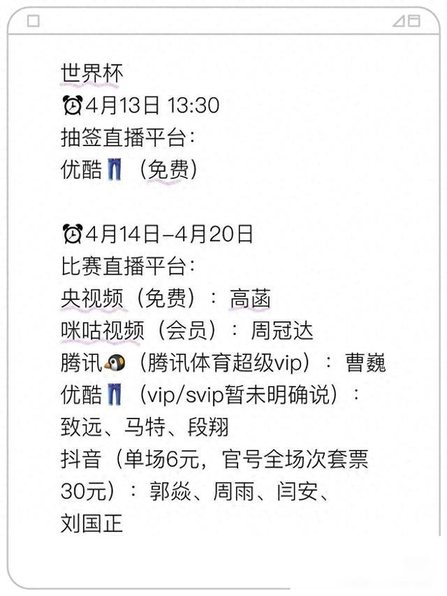 确认了！五个平台转播乒乓球世界杯的比赛，来看看世界杯观看指南