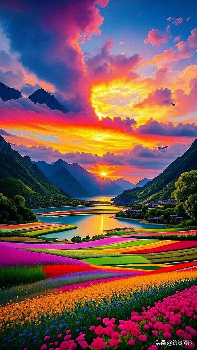 霞光似梦幻锦缎，晕染了天际