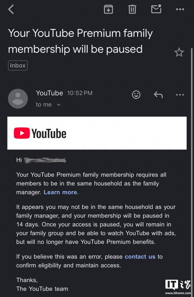 谷歌YouTube严打异地家庭订阅，被警告14天后暂停Premium服务