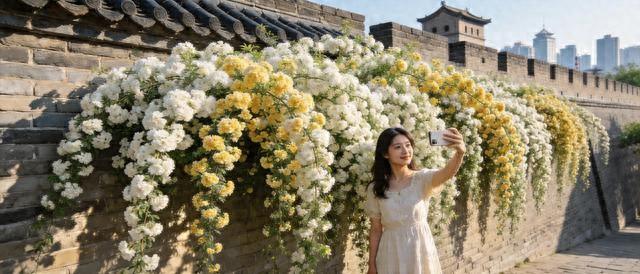 西安城墙惊现免费花瀑！木香花正盛，去晚了真拍大腿。