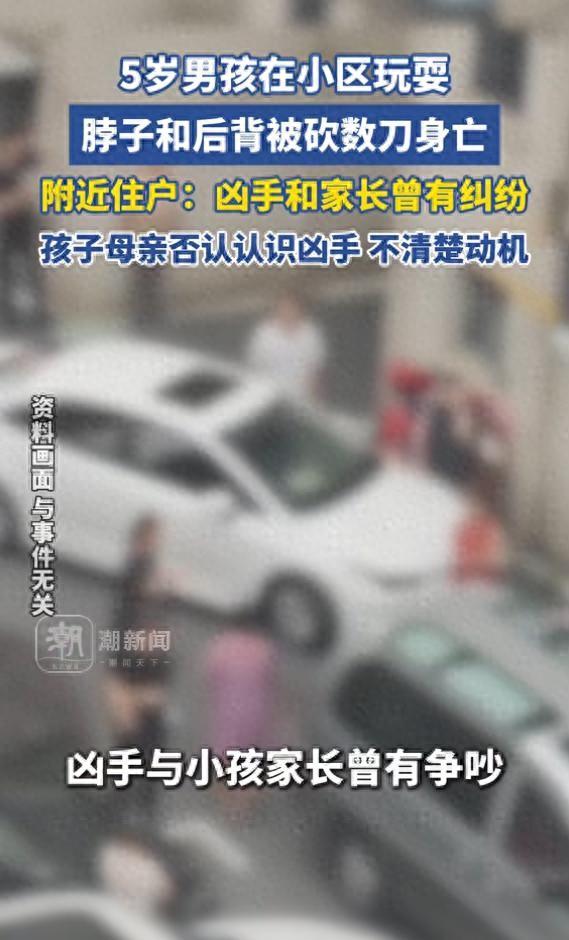 5岁男孩在小区玩耍，脖子和后背被砍数刀身亡，附近住户：凶手和家长曾有纠纷	，孩子母亲否认认识凶手