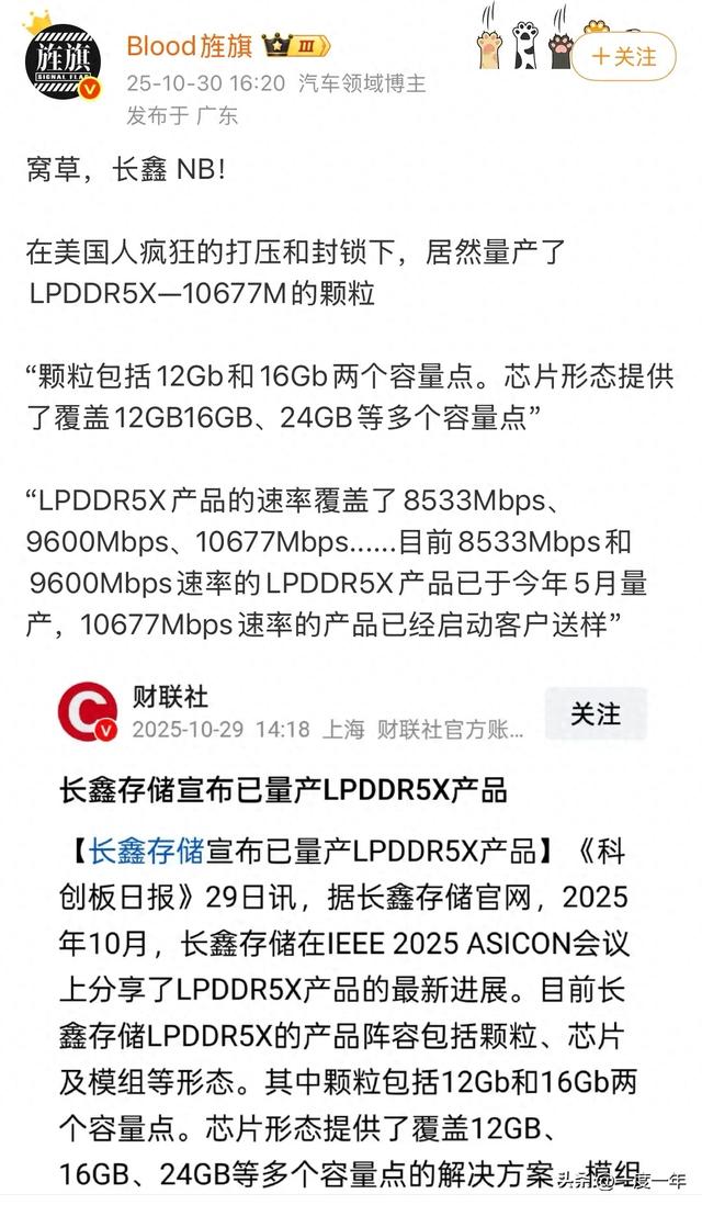 长鑫存储LPDDR5X芯片量产，国产存储实现10667Mbps突破！！