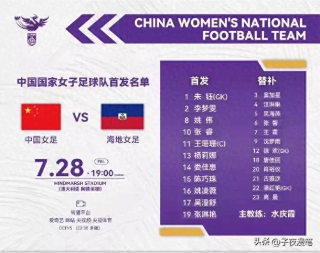 风云足球频道直播中国女足对阵海地女足！
