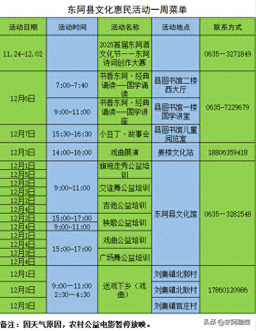东阿县每周文化活动早知道（12.1-12.7）