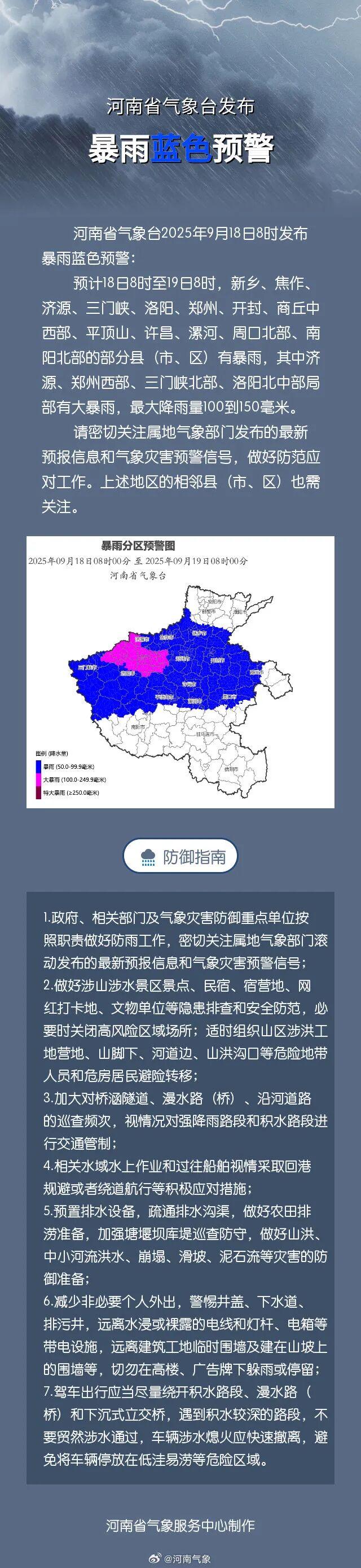 暴雨预警！大暴雨！降雨量可达150毫米！河南将迎6天连阴雨