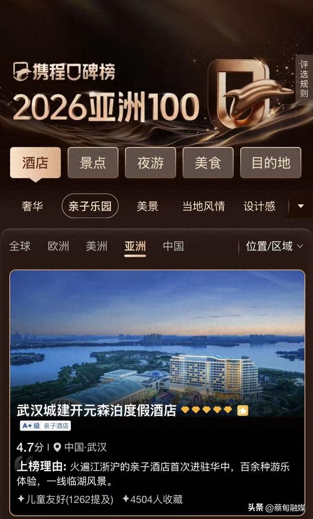 湖北唯一！蔡甸这家酒店上榜亚洲百强