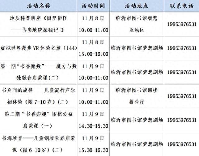 临沂市图书馆一周活动预告
