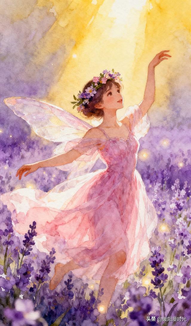 花仙子梦幻三游戏（花仙子水彩图分享丨梦幻仙境中的小精灵 轻盈舞动在紫色花海中）