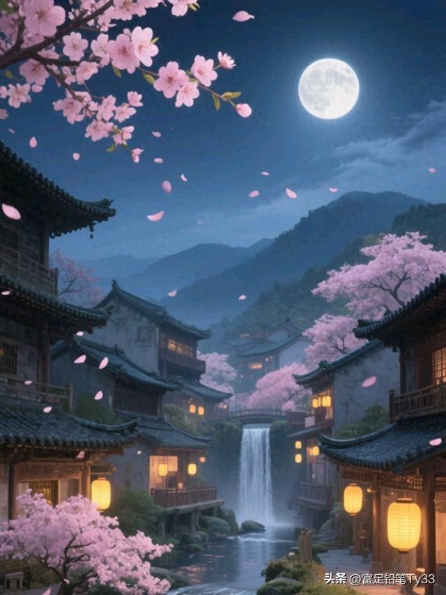 沉醉月色樱落间：探秘古风小镇的浪漫仲夜之美！