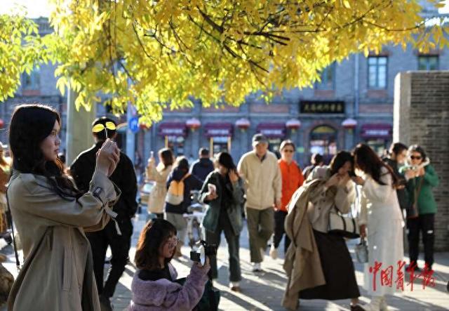 北京：年轻人在五四大街定格“秋天的童话”