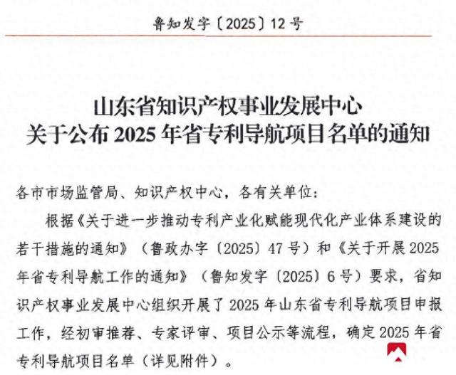 岱岳区1项目入选2025年省专利导航项目名单