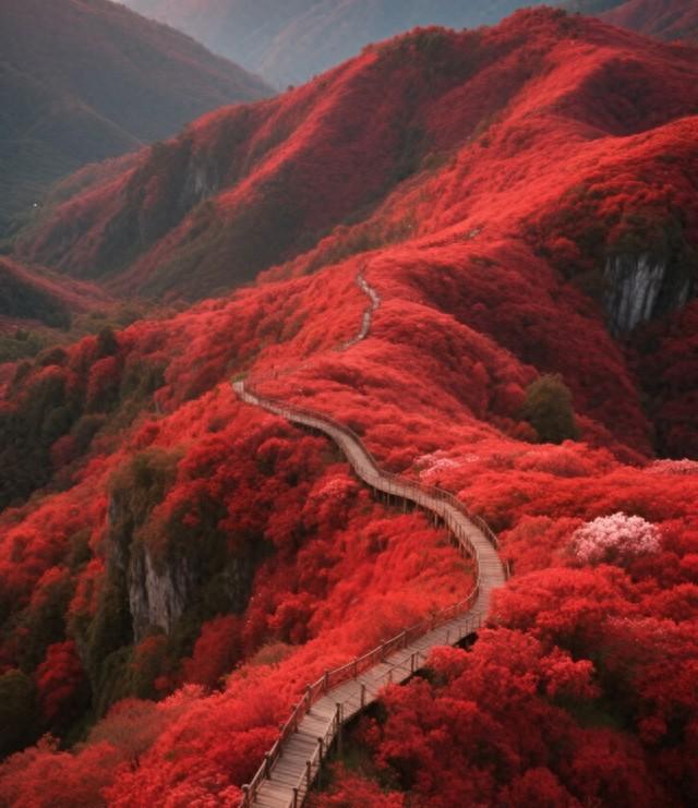 湖北龟峰山杜鹃疯长！漫山红焰吞噬春日，2026顶流花海