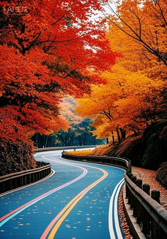 秋景公路：红叶彩道，美如画卷