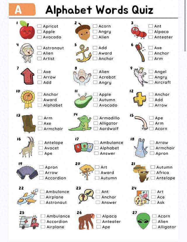 26个字的英文字母（26个字母分类单词表合辑）