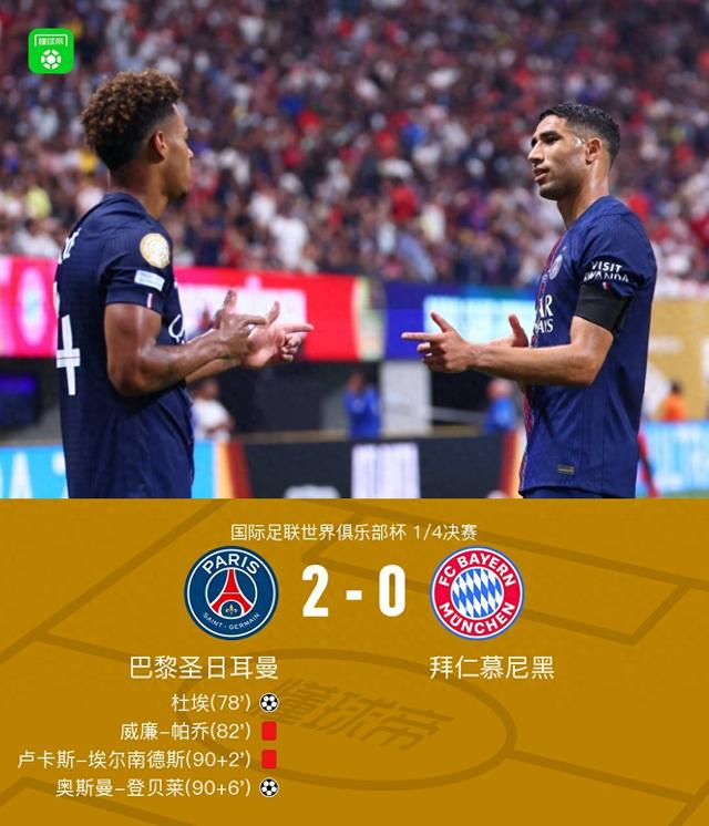 实况端游丨巴黎两人直红2-0拜仁晋级四强，登贝莱、杜埃破门，穆西亚拉伤退
