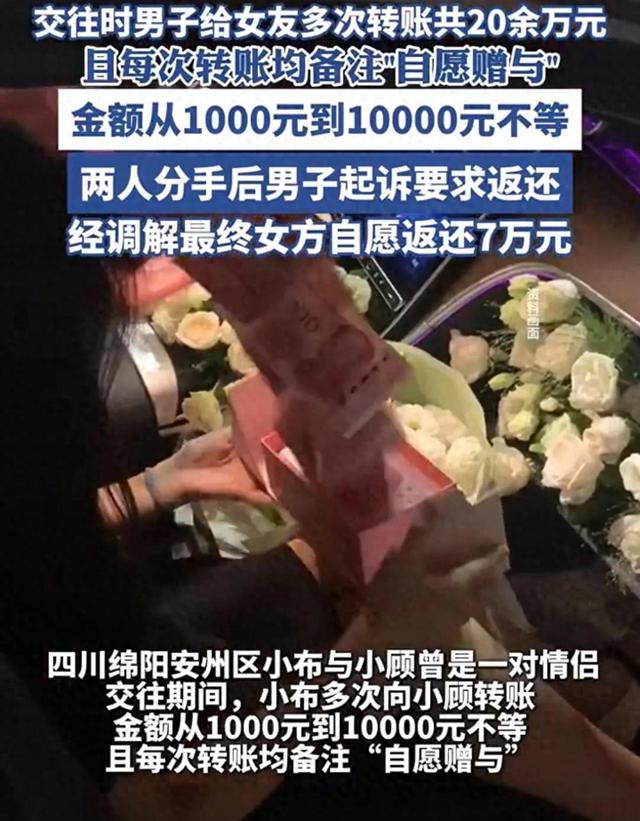 女人梦见把钱给别人（男人恋爱期间给女友转账20万）