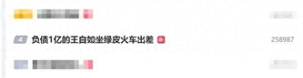 王自如自曝负债约1亿元，因限高坐绿皮火车出差