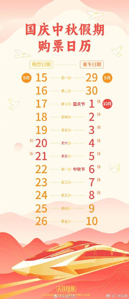 2天后开售国庆黄金周火车票 预计明天迎来国庆出游购票高峰