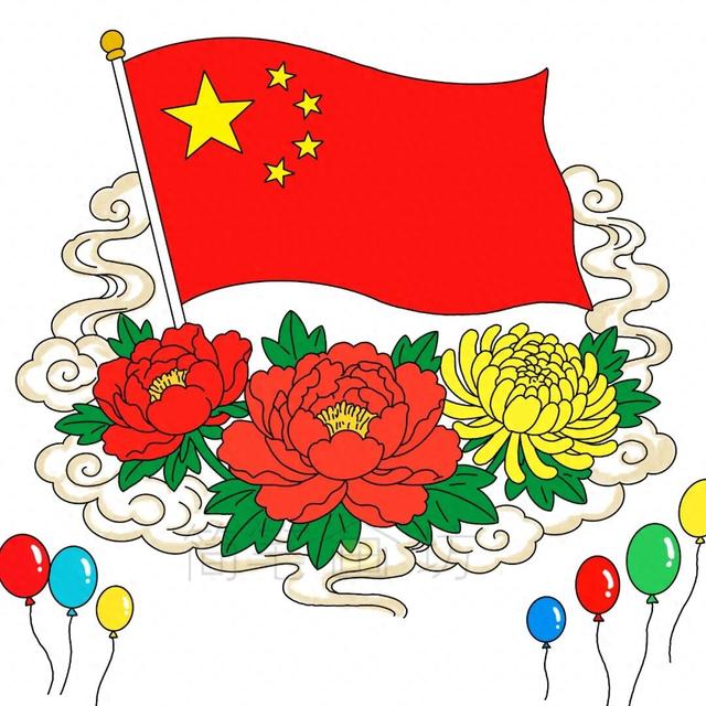有哪些好看的生日简笔画（红旗飘飘）