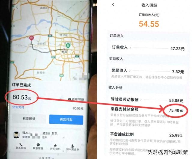 一单双抽成？乘客付80.5元，司机显示75.4元，还5元去哪了？