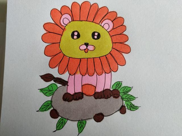 狮子卡通图片简笔画（儿童手绘简笔画分享一只彩色的卡通狮子）